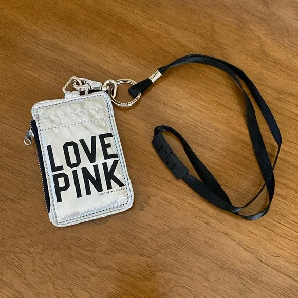 PINK VICTORIA’S SECRET SILVER LANYARD ID HOLDER - Picture 1 of 9